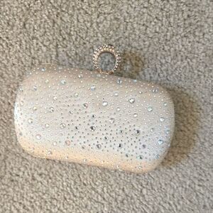Express Ivory Satin Rhinestone Evening Clutch